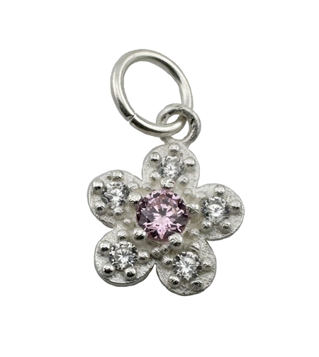 Pandantiv din Argint 925, Jolie Silver, pentru Dama, Model Floare Cu Pietre de Zirconiu Cubic, 1 x 1 cm, 0.9 g, Argintiu/Roz