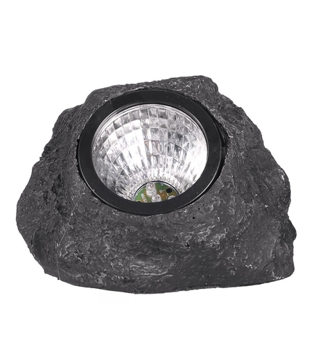 Lampa solara LED decorativa pentru gradina Flippy, imitatie piatra, lumina puternica 4 LED-uri, 12 x 15 cm, material ABS, baterie Ni-MH, 600 mAh, panou solar 2V, lumina alb rece, gri