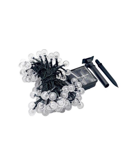 Instalatie Craciun, Tip Globuri de cristal, 100 Led-uri, 12 metri, Alb rece, Energie solara, Senzor de lumina, Vafy