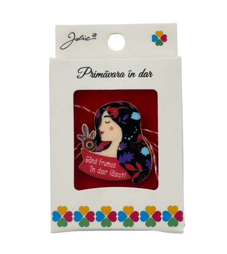 Martisor Brosa Mica in Cutie, Jolie, Design cu Mesaj, Material Metal, Dimensiune 2.5-3 cm, Model Fata