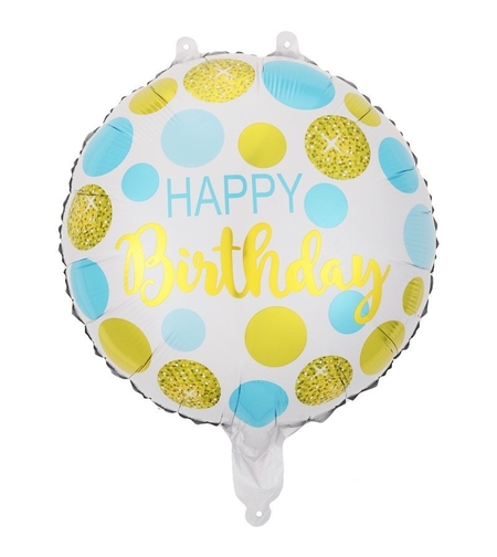 Balon din Folie Metalizata, Flippy, Figurine, Model 5, Happy Birthday, Tematica Aniversare, 45 cm, Ambalaj Individual, Pai Inclus, Umflare cu Aer sau Heliu, Multicolor