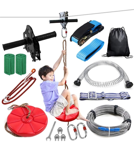 Set tiroliana pentru copii, cablu otel lungime 30m, capacitate 120kg