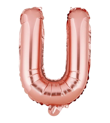 Balon Folie Metalizata Litera U, Flippy, 40 cm, Umflati cu Heliu sau Aer, Ambalaj Individual, Pai inclus, Rose Gold