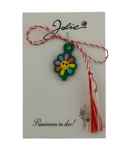 Martisor pentru Copii, Jolie, Material Cauciuc, Ambalaj Carton cu Design, Multicolor, Model Floare
