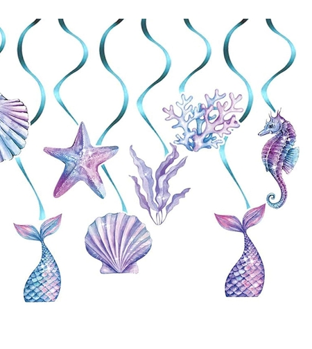Set 8 Decoratiuni pentru Petrecere Sirena, Flippy, Colectia Mermaid, Panglici Incluse, Multicolor