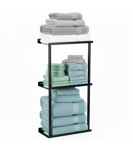 Raft metalic pentru prosoape, structura cu finisaj mat, accesorii montaj incluse, 25x16x76 cm, negru