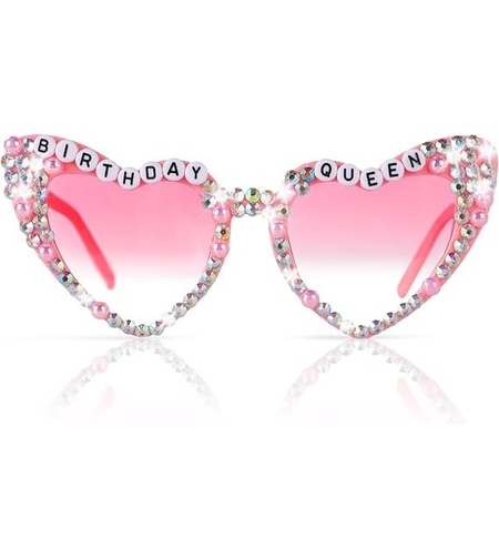 Ochelari Decorativi, Flippy, Model Birthday Queen, cu Diamante, pentru Aniversari, din PC, 15.3 x 5.7 x 14.5 cm, Roz
