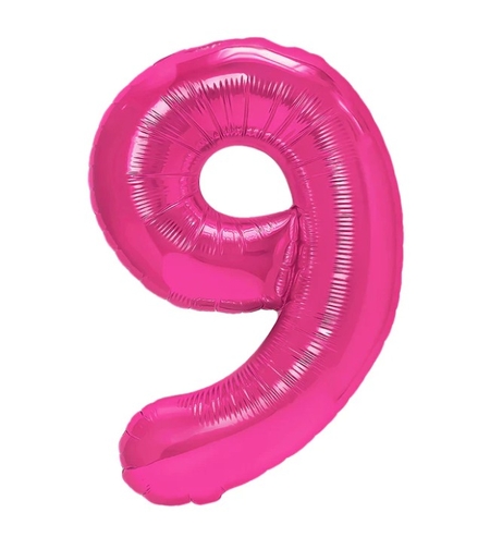 Balon din Folie Metalizata, Flippy, Figurina Cifra, Model 9, Tema Aniversare 100 cm, Ambalaj Individual, Pai Inclus, Umflare cu Aer sau Heliu, Roz