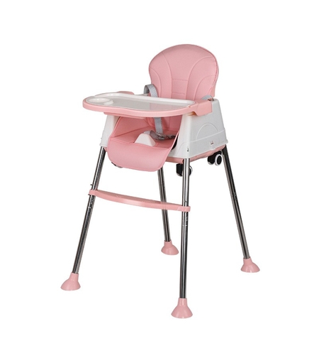 Scaun de Masa Pliabil 3in1, Flippy, Reglabil, Multifunctional, 3 Pozitii, Masuta si Husa Detasabile, Roti, Centura de Siguranta, Ajustare Inaltime, Roz
