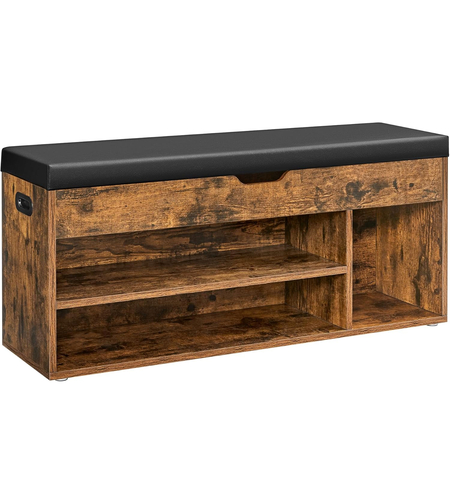 VASAGLE Pantofar cu banca capitonata, 3 compartimente, sarcina 150 kg, 30x100x44 cm, vintage, maro rustic