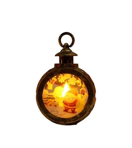 Decoratiune Craciun tip Felinare cu baterii, 13.5 x 9 cm,Lumanare cu geam si inscriptie Mos Craciun,lumina alb cald,baterii incluse,Bronz Auriu