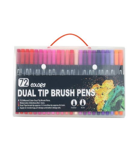 Set 72 Carioci, Flippy, pe Baza de Apa, 2 Tipuri de Varf, 1-2 mm, 0.4 mm, Corp Carioca Negru, din Plastic, Multicolor