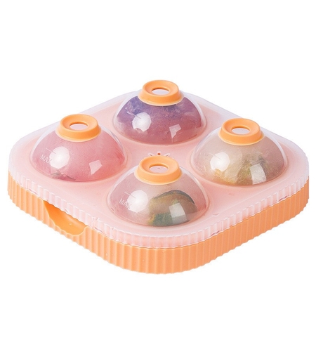 Forma Sfere de Gheata pentru Wiskey si Cocktail-uri Flippy, 4 Sfere, Material Plastic/Silicon Alimentar, Diametru 6.5 cm, cu Orificiu Tip Palnie pentru Umplere, 17 x 17 x 7 cm, Portocaliu