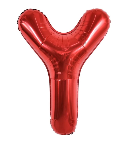 Balon Folie Metalizata Litera Y, Flippy, 40 cm, Umflati cu Heliu sau Aer, Ambalaj Individual, Pai inclus, Rosu
