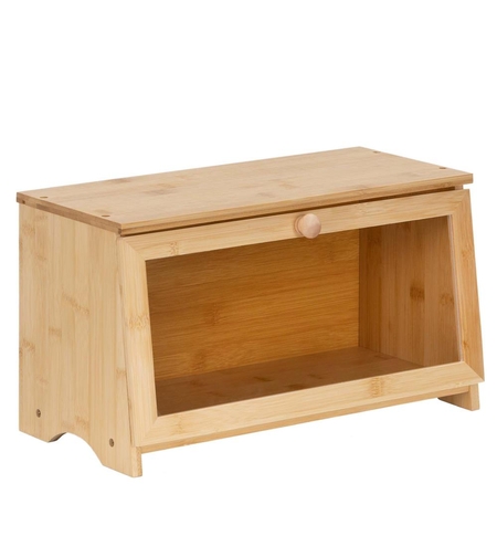 Cutie pentru paine din bambus cu fereastra transparenta, inchidere magnetica, 40x20x23 cm, bambus natural