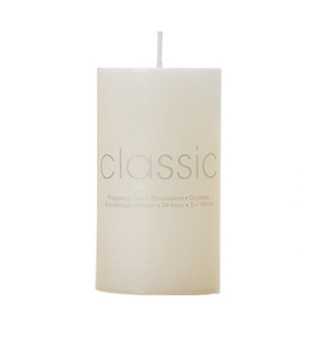 Lumanare Decorativa, Flippy, din Parafina, Cilindrica, Fara Fum si Fara Parfum, 5 x 10 cm, 190 g, Ardere 24h, Ivory Alb