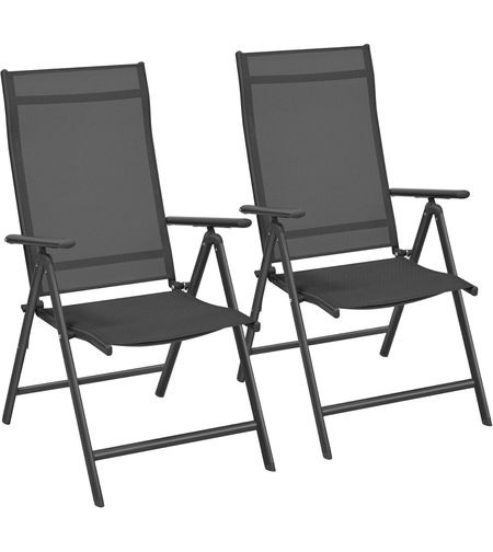 SONGMICS Set 2 scaune gradina pliabile cu spatar reglabil 8 pozitii, 150 kg, 56x70x106 cm, negru