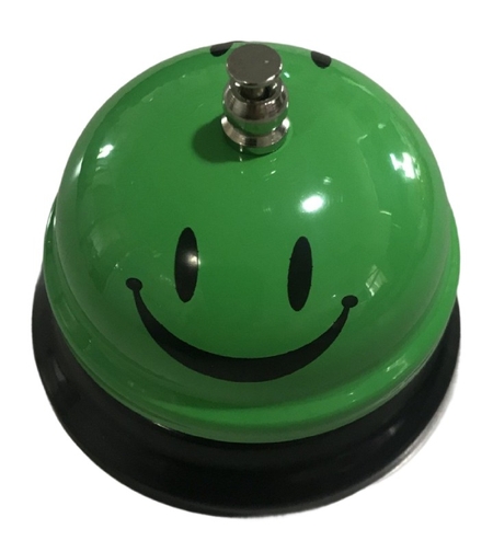 Clopotel Metalic Multifunctional, Flippy, Verde cu Imprimeu Smiley Face, 7.5x7.5x6.5 cm, Receptie, Restaurant, Cafenele