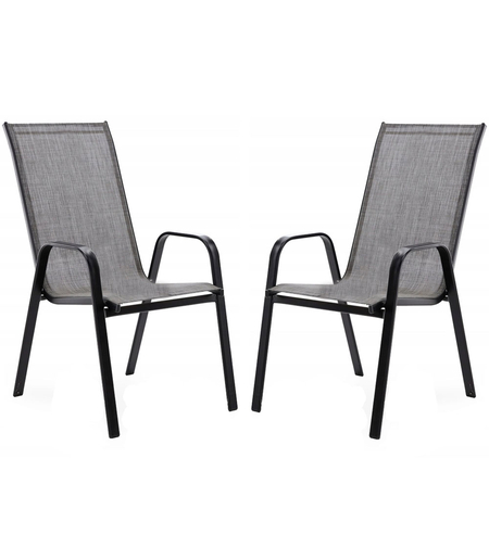 Set 2 scaune de gradina cu cadru metalic, stivuibile, 55x72x96cm, gri