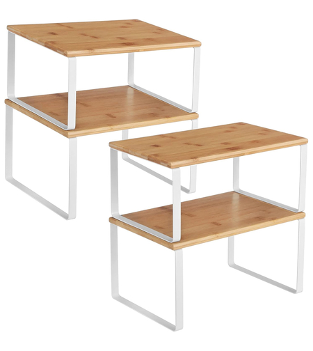 SONGMICS Set 4 rafturi de bucatarie suprapozabile, pentru ustensile sau condimente, 20x30x16cm, natur si alb