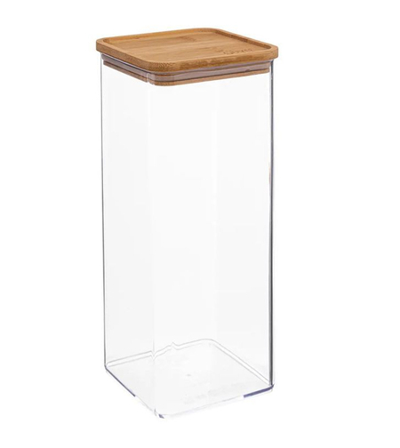 Cutie depozitare 5Five Eske patrata 2L, capac bambus, PS transparent