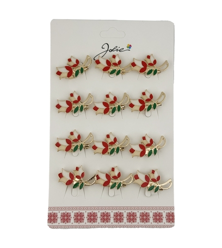 Set 12 Brose Martisor Primavara Lalele cu Motiv Traditional, Jolie, Brose din Metal, Aspect Lacuit, 2,5 x 1,5 cm per Unitate, Rosu