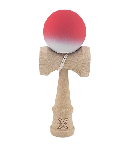 Kendama X Originala, Profesionala, Flippy, din Lemn, Rubber Grip, 18 cm, Rosu/Alb