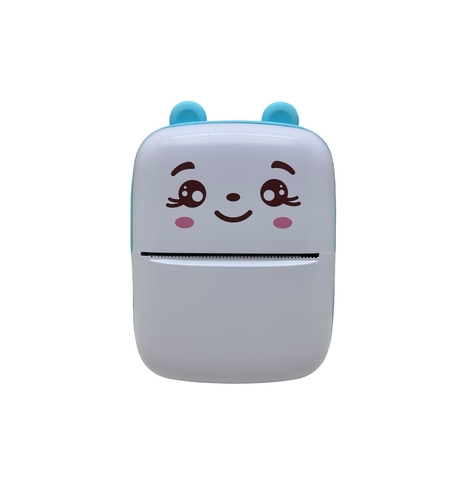 Set Mini Imprimanta Foto Portabila, Flippy, Include: 1x Set de Markere, 5x Role de Hartie Termica, 5x Role Hartie Adeziva, Incarcare USB, Bluetooth, Print Alb-Negru, Model Ursulet, Alb/Albastru