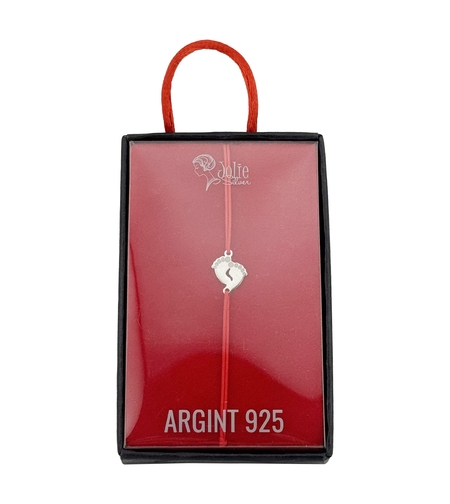 Bratara Argint 925 pentru Dama, Jolie, Model Picioruse, Martisor Bratara de 1 Martie, Pandativ Argintiu cu Snur Rosu