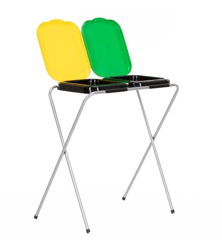 Cos de gunoi selectiv cu 2 compartimente, cadru metalic si capace PP, 68x42x75 cm