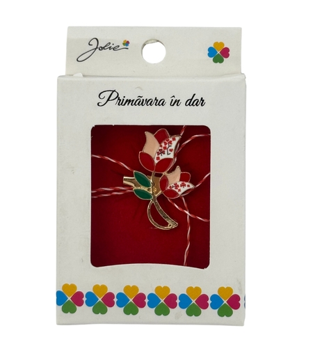 Martisor Brosa Mica in Cutie, Jolie, Dimensiune Brosa 2.5-3cm, Material Metal, Model Lalele Traditionale