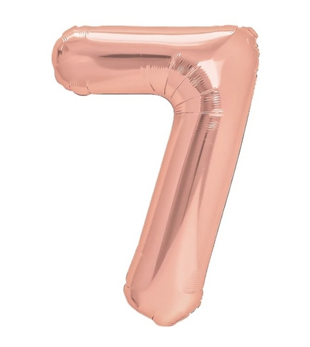 Balon din Folie Metalizata Flippy, Figurina Cifra, Tema Aniversare 80 cm, Ambalaj Individual, Pai inclus, Umflare cu Aer sau Heliu, Rose, Cifra 7