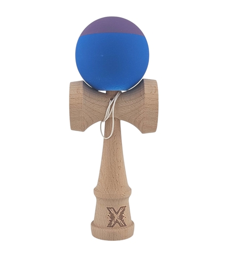 Kendama X Originala, Profesionala, Flippy, din Lemn, Rubber Grip, 18 cm, Albastru/Mov