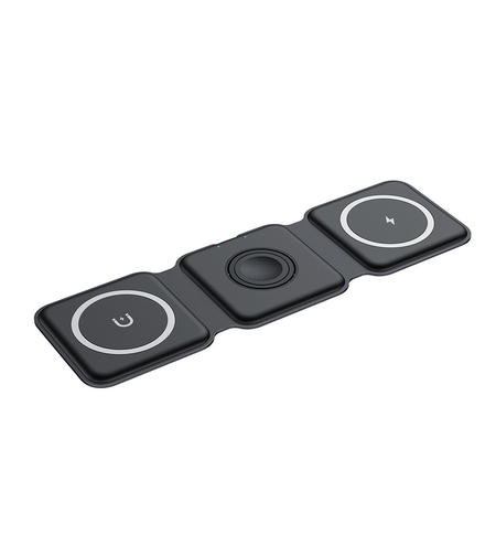 Incarcator Wireless Magnetic/Pliabil 3in1, Flippy, Multifunctional de Birou, 15W, Compatibil cu iOS/Android, 25 x 7.5 x 1 cm, Negru