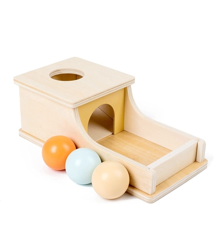 Jucarie Educativa Montessori din Lemn, Flippy, Model Pista cu Bile si Tunel, 4 piese, Joc pentru Motricitate si Coordonare, Copii 12+ luni, 24 x 12 x 8.5 cm, Multicolor