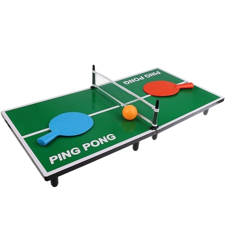 Mini Masa de Ping Pong Flippy, pentru interior, Material Lemn, 60 x 10 x 30 cm, 2 mingi, portabila, verde