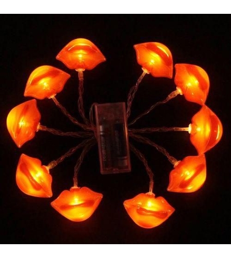 Instalatie de Craciun, Flippy®, Tip Sir cu Baterii, 1.5 m, 10 LED-uri, Model Buze, Rosu