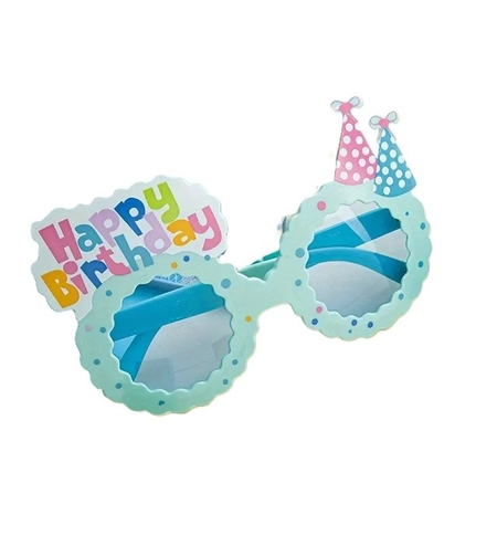 Ochelari Decorativi, Flippy, pentru Petrecere, din ABS, Unisex, Model Happy Birthday, 13.5 x 8.5 cm, Albastru cu Lenile Albastre