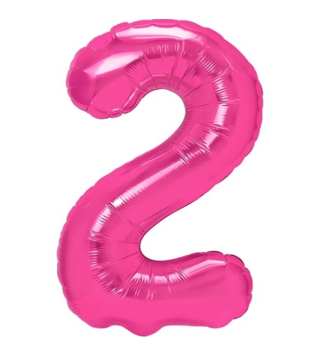 Balon din Folie Metalizata Flippy, Figurina Cifra, Tema Aniversare 40 cm, Ambalaj Individual, Pai inclus, Umflare cu Aer sau Heliu, Roz, Cifra 2
