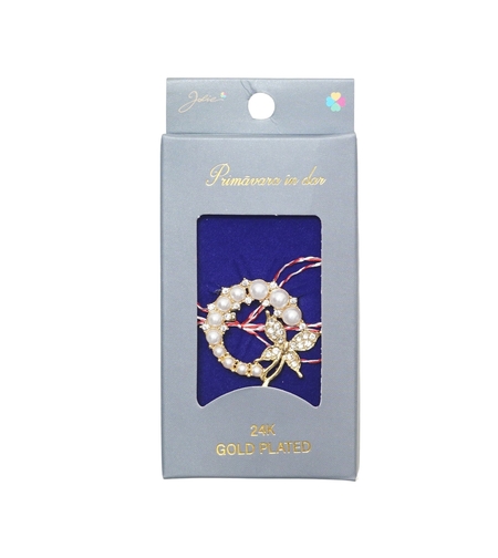 Martisor Brosa Placata cu Aur 24K, Jolie, Ambalaj Carton cu Design, Material Metal, Model Fluture, Dimensiune Brosa 2 - 3 cm, Auriu/Albastru