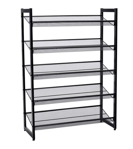 SONGMICS Raft de depozitare pantofi pe 5 niveluri, metal, rafturi plate sau unghiulare reglabile, 31x74x104cm, negru