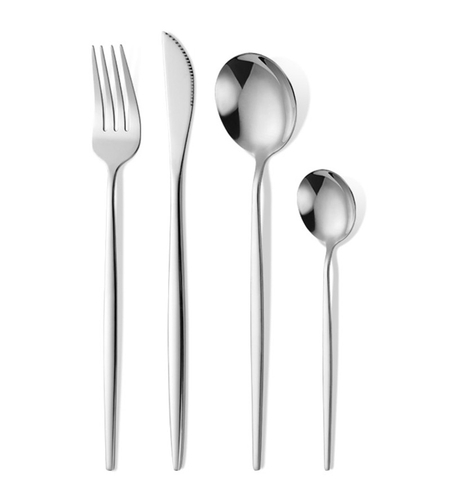 Tacamuri Portugheze, Flippy, Set din 24 de Piese din Otel Inoxidabil, 6 Cutie, 6 Furculite, 6 Linguri de Masa, 6 Linguri pentru Ceai, Argintiu