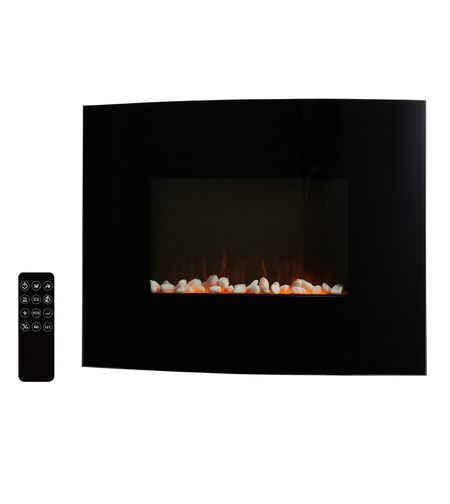Semineu electric, montaj podea sau perete, efect de flacara, 2000W, 2 trepte, telecomanda, 61x14x48 cm, negru