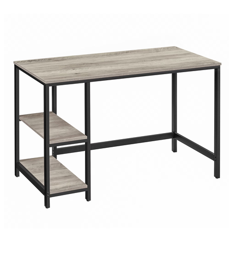 VASAGLE Birou cu 2 rafturi pe stanga sau dreapta, cadru din otel, 60x120x75cm, industrial, gri stejar