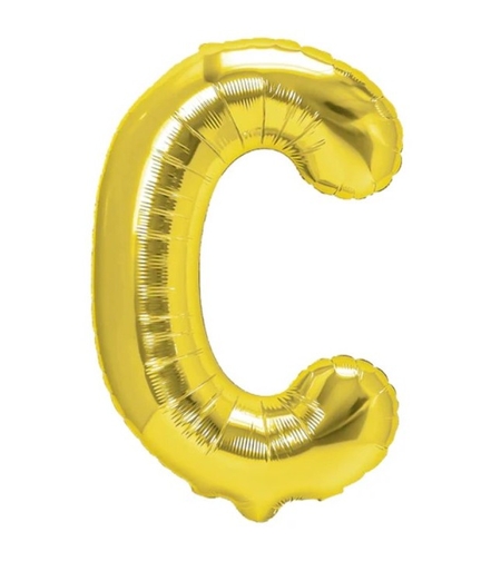 Balon Folie Metalizata Litera C, Flippy, 40 cm, Umflati cu Heliu sau Aer, Ambalaj Individual, Pai inclus, Auriu