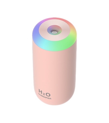 Umidificator, H2O, cu Difuzor de Aroma, Lumina de Noapte LED in 7 Culori, Zgomot Redus, 14.7x7.2cm, 350mL, Culoare Roz