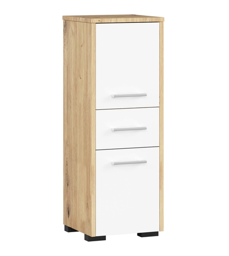 Dulap de baie tip baza, cu 2 usi si sertar, PAL 16 mm, 30x30x85 cm, stejar artisan si alb