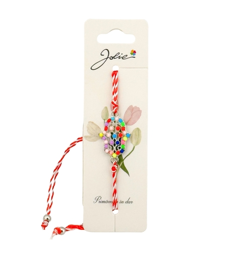 Martisor Bratara Snur Alb-Rosu, Jolie, Pandantiv Metalic, Model Multicolor