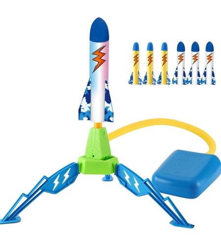 Jucarie pentru Copii, Flippy, Lansator de Rachete cu Piciorul, un Singur Lansator, 6 Rachete Fara Lumini, 40.5 cm Inaltime, Multicolor