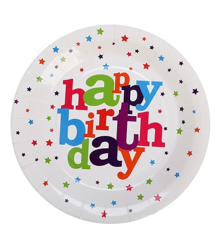 Set 6 Farfurii de Unica Folosinta, Flippy, Colectia Happy Birthday, 23 cm, din Carton Laminat, Multicolor